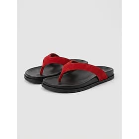 Rote Damen-Strand-Flip-Flops – leichte Zehentrenner aus Wildleder mit rutschfester Sohle für sommerliche Strandurlaube und Sandstrände tropische Inselurlaube thumbnail 2