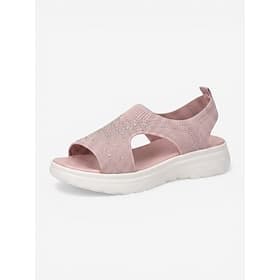Women's Pink Rhinestone Knit Sport Sandals – Breathable Platform Summer Shoes for Walking, Travel, Vacation  Casual Wear