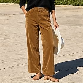 Women's Trousers Corduroy Pants Casual Pants Summer Pants Vacation Fashion Casual Daily Full Length Mid Waist Solid Color Plain Pocket Comfort Soft Breathable