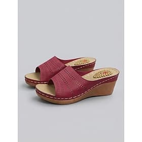 Sandales compensées rouges pour femmes – sandales d'été confortables et perforées, faciles à enfiler, avec semelle massante idéale pour les voyages vêtements d