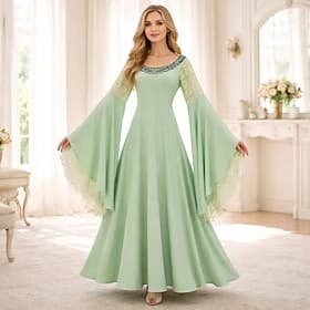 Medieval Renaissance Fancy Ankle Length Dress Long Sleeves Princess Fairy Solid Color Round Neck Fancy Dress Women's Fantasy Halloween Carnival Renaissance Fai