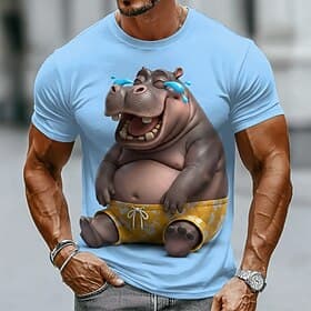 Herren Tiermotiv T Shirt Kurzarm T-Shirt 3D-Druck Rundhalsausschnitt Hemd Lustig Lässig Täglich Straße Blau Weiß Gelb Sommer Frühling Bekleidung S M L XL 2XL 3
