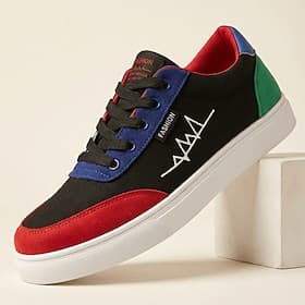 Baskets décontractées pour homme, colorblock noir, rouge et bleu, à lacets, légères, idéales pour la marche, le quotidien, les voyages, les tenues de week-end,