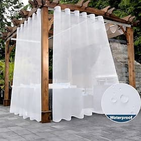 Panneau de rideau d'extérieur transparent imperméable blanc à œillets pour patio, pergola, gazebo, porche, terrasse, balcon ou jardin. Rideau d'intimité pour p