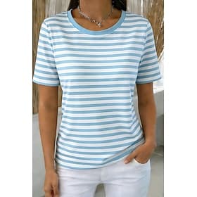 Women's T Shirt Print Striped Graphic Striped Stylish Classic Casual Short Sleeve Crew Neck Regular Tops Daily Blue Black Pink Green Khaki Summer Spring