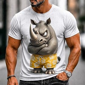 Men's Animal Funny T Shirt Short Sleeve T shirt 3D Print Crew Neck Shirt Exaggerated Designer Party Holiday Blue Black White Summer Spring Clothing Apparel S M