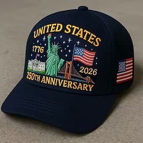 Men's Unisex United States 250th Anniversary Hat Baseball Cap Sun Hat Trucker Hat Black Red Polyester / Polyamide Adjustable Patriotic Vacation Sports Casual D