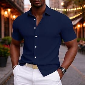 Men's Shirt Casual Shirt Button Up Shirt Jacquard Shirt Blue Black White Pink khaki Short Sleeve Plain Shirt Collar Casual Daily Plain Clothing Apparel Elegant