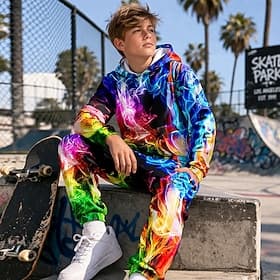 Jungen 3D Grafik Blitz Abstrakt Hoodie- und Jogginghosen-Set Sportanzug Trainingsanzüge Langarm 3D-Druck Frühling Herbst Sport Mode Lässig Kinder 4-12 Jahre Mi