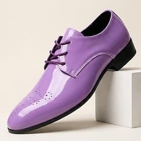 Men's Purple Patent Oxford Shoes Lace-Up Dress Shoes Glossy Statement Footwear for Stylish Men, Weddings, Banquets, Parties, Prom and Fashion Evening Wear