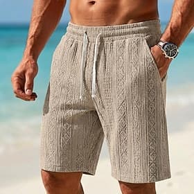 Men's Summer Shorts Beach Shorts Casual Shorts Textured Shorts Jacquard Drawstring Elastic Waist Solid Color Comfort Breathable Knee Length Daily Outdoor Stree thumbnail 2