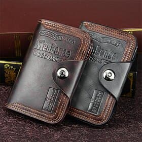 2 Pack Men's Wallet Vintage Retro Bifold PU Leather Purse, Distressed Riveted Short Wallet with Snap Button Closure, Card Holder for Men Boyfriend Father Gift,