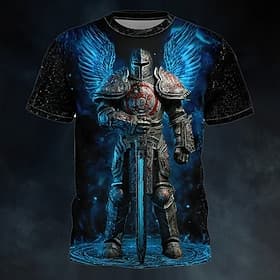 Men's Wings Fantasy Knight Magic Sword Warrior Armour Gothic Mystic Graphic T-shirt All Over Print Regular Fit Streetwear Casual Daily Designer Clothing Appare