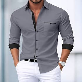 Men's Shirt Dress Shirt Button Down Shirt Non Iron Shirt Button Up Shirt Color Block Casual Daily Blue White Pink khaki Long Sleeve Turndown Spring Spring   Fa