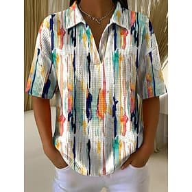 Women's Waffle Summer Tops Graphic Geometric Elegant Vintage Stylish Sleeveless Short Sleeve Shirt Collar Regular Tops Casual Daily Yellow Light Green Purple S