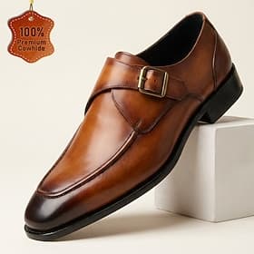 Chaussures habillées pour homme en cuir marron à boucle, avec boucle latérale et bout lisse élégant, chaussures formelles élégantes pour hommes d'affaires et m