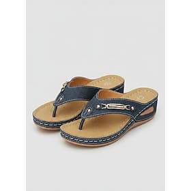 Women's Comfort Wedge Thong Sandals, Cushioned Platform Slip-On Summer Beach Walking Sandals