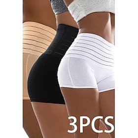 3 stk dametruser elastisk midje nattøy spandex nylon yoga helg ensfarget shapewear avslappet/sporty hvit svarthvitbeige beige svart sommer