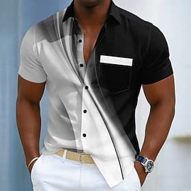 Herren Farbverlauf Linien / Wellen Abstrakte Kunst Hemd Sommerhemd Knopfhemd Kurzarm Business-Casual Täglich Arbeit Ferien Sommer Frühling Umlegekragen 3D-Druc