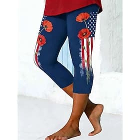 Women's Chinos Leggings Vacation Fashion Streetwear Capris High WaistPantsAmerican Independence Day Floral Graphic American Flag Print Comfort Soft Comfortable thumbnail 2