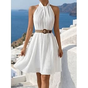 Women's Mini Dress Beach Dress A Line Dress Summer Dress Elegant Fashion Beach Vacation Regular Fit Plain Sleeveless Halter Neck White Khaki Summer Spring