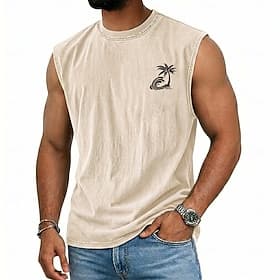 Men's Coconut Palm Vest Top Acid Washed T Shirt Undershirt Sleeveless T shirt Graphic Print Crew Neck Shirt Vacation Tropical Fashion Daily Vacation Beaches Bl