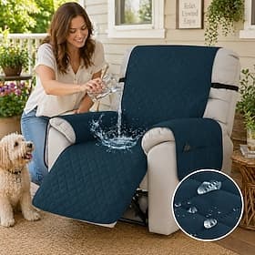 100% Waterproof Recliner Covers, Non Slip Covers for Recliner Chair with Pocket, Washable Reclining Chair Quilted Furniture Protector for Kids, Pets