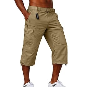 Men's Tactical Cargo Cargo Shorts Shorts Casual Shorts Pocket Elastic Waist Plain Solid Calf-Length Casual Outdoor Streetwear Fashion Streetwear Black Yellow I