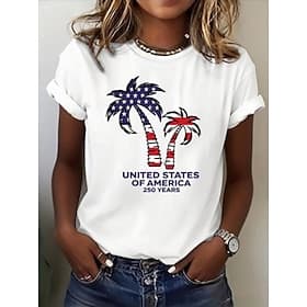 American Independence Day Women's T Shirt Print Graphic Flag Letter Vintage Fashion Stylish Short Sleeve Crew Neck Round Neck Regular Tops Casual Daily Weekend