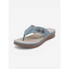 Women's Blue Arch Support Flip Flops – Comfortable Cushioned Thong Sandals, Breathable Lightweight Summer Slippers with Stylish Metal Detail for Beach, Travel