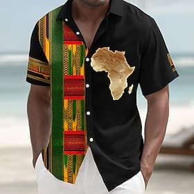 Juneteenth Homme Carte FREEDOM Modèle africain Chemise Chemise Boutonnée Manche Courte Vintage Rétro Fête Été Printemps Col Rabattu Impression 3D chemises à co