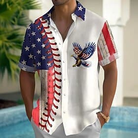 Men's Eagle US Flag America's 250th Anniversary Shirt Summer Shirt Button Up Shirt Short Sleeve Patriotic Outdoor Holiday Summer Spring Turndown 3D Print Colla
