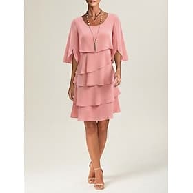 Women's Knee Length Dress Chiffon Dress Cocktail Dress Elegant Fashion Modern Party Regular Fit Plain Half Sleeve Crew Neck Blue Black Pink Summer Spring