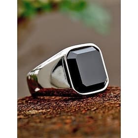Men's Bohemian Stainless Steel Natural Stone Ring, Multi Size Statement Signet Ring for Daily Casual Wear, Beach Vacation and Resort Styling