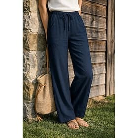 Women's  100% Cotton Plus Size Wide Leg Pants Trousers Vacation Basic Casual Daily Full Length High Waist Solid Color Drawstring Wide Leg Comfy Quick Dry Soft