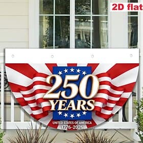 1776-2026 U.S. 250th Anniversary Bunting Half Round Fan Flag, Patriotic American Outdoor Bunting Banner for House, Porch, Yard, or Independence Day Decoration