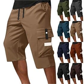 Men's Tactical Cargo Cargo Shorts Shorts Casual Shorts Pocket Elastic Waist Plain Waterproof Comfort Calf-Length Outdoor Vacation Hiking Fashion Streetwear Blu