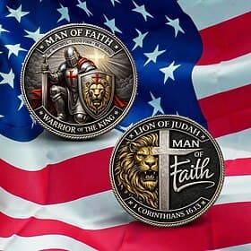 Man of Faith Commemorative Coin, Lion of Judah Design, Warrior of the King Collectible, Inspirational Christian Gift with 1 Corinthians 16:13 Bible Verse