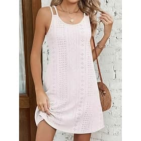Femmes Robe Longueur Genou Robe Tricot Élégant Quotidien Plage Robe d'Été Coupe régulière Géométrique Sans manches Col ras du cou Bleu Noir Blanche Vert Claire