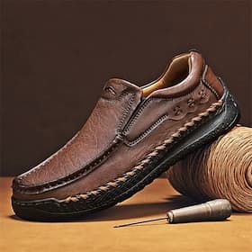 Men's Brown  Slip-On Casual Loafers Hand-Stitched Comfort Walking Shoes for Daily Wear, Travel, Driving, Office, Weekend Outfits and Relaxed Smart Casual Style
