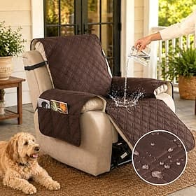 100% Waterproof Recliner Covers, Non Slip Covers for Recliner Chair with Pocket, Washable Reclining Chair Quilted Furniture Protector for Kids, Pets