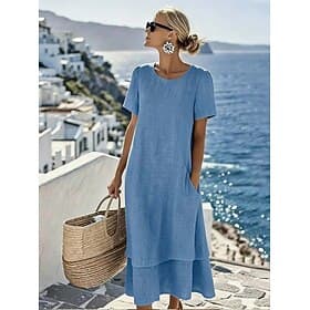 Femmes Robe Midi Robe Décontractée Robe T-Shirt Robe d'été Basique Classique Quotidien Vacances Coupe Ample Uni Manche Courte Col ras du cou Bleu Blanche Rose