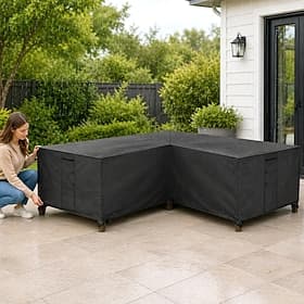 hagemøbeltrekk, L-formet loungetrekk, vanntett rotting sofatrekk, for hagemøbler, sittegruppe, hjørnesofa, hjørneloungesett, presenning (270 x 270 x 90 cm, sva
