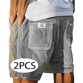 Herren Shorts Freizeitshorts Cordshorts Tasche Elastischer Bund Einfach Texture Komfort Atmungsaktiv Kurz Lässig Outdoor Strand Urlaub Mode SchwarzMarineblau h