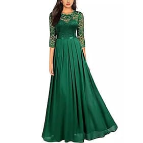 Damen Maxikleid Chiffonkleid Spitzenkleid Abschlussballkleid Freizeitkleid Elegant Mode Modern Outdoor Urlaub Party Normale Passform Einfach Dreiviertelarm Run