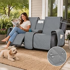 Loveseat Reclining Couch Cover with Console Split 2-Seater Recliner Sofa Protector, Non-Slip Pet Furniture Shield for Dogs, Cats Machine Washable