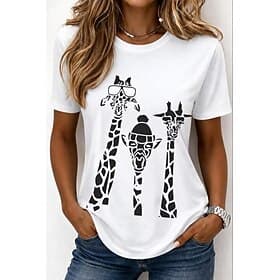 Women's T Shirt Print Graphic Animal Cat Vintage Stylish Classic Short Sleeve Crew Neck Round Neck Regular Tops Casual Daily Weekend White / Green White White