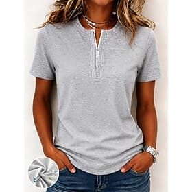 Women's Stylish Basic Henley T Shirt Top Plain Short Sleeve Crew Neck Regular Tops Daily Going out Weekend Summer Spring Ice silk cool feeling
