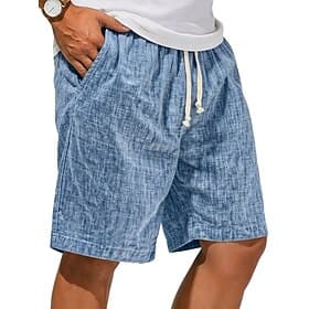 Men's Shorts Linen Shorts Summer Shorts Beach Shorts Drawstring Pocket Elastic Waist Plain Comfort Breathable Knee Length Beach Vacation Holiday Boho Vintage R