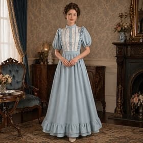 Sett Victoriansk 1800-tallet Gulvlengde Skjørt Bluse / Skjorte Korte ermer Prinsesse Gentlewoman Adelskvinne Blomstret Kostyme Dame Royal Karneval Renessanseme